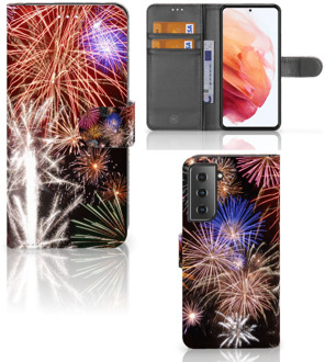 B2Ctelecom Portemonnee Hoesje Samsung Galaxy S21 Smartphone Hoesje Kerstcadeau Vuurwerk