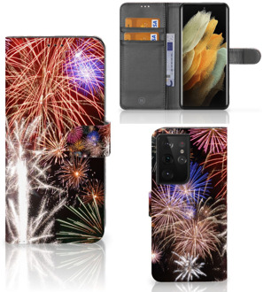 B2Ctelecom Portemonnee Hoesje Samsung Galaxy S21 Ultra Smartphone Hoesje Kerstcadeau Vuurwerk