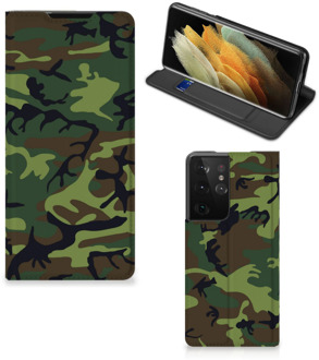 B2Ctelecom Portemonnee hoesje Samsung Galaxy S21 Ultra Telefoonhoesje Army Dark