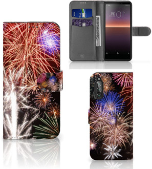 B2Ctelecom Portemonnee hoesje Sony Xperia 10 II Smartphone Hoesje Kerstcadeau Vuurwerk