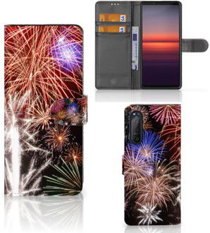 B2Ctelecom Portemonnee Hoesje Sony Xperia 5II Smartphone Hoesje Kerstcadeau Vuurwerk