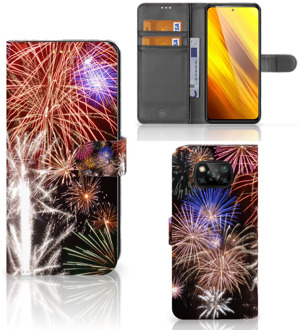 B2Ctelecom Portemonnee Hoesje Xiaomi Poco X3 Smartphone Hoesje Kerstcadeau Vuurwerk