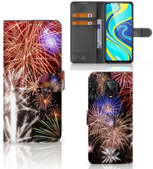 B2Ctelecom Portemonnee Hoesje Xiaomi Redmi Note 9 Pro | Note 9S Smartphone Hoesje Kerstcadeau Vuurwerk