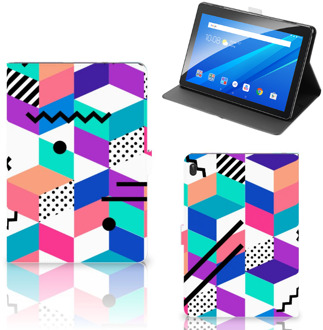 B2Ctelecom Print Case Lenovo Tab E10 Hoes met Standaard Blokken Kleurrijke