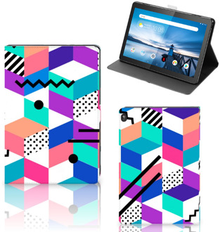 B2Ctelecom Print Case Lenovo Tablet M10 Hoes met Standaard Blokken Kleurrijke