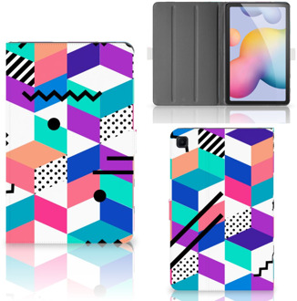 B2Ctelecom Print Case Samsung Galaxy Tab S6 Lite Hoes met Standaard Blokken Kleurrijke