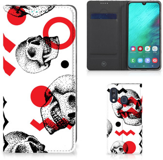 B2Ctelecom Samsung A40 Smart Cover Design Skull Red