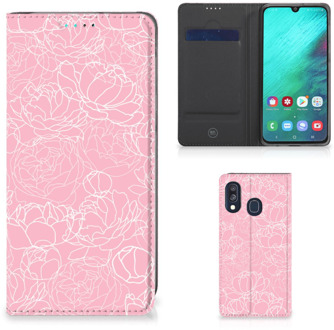 B2Ctelecom Samsung A40 Smart Cover Design White Flowers