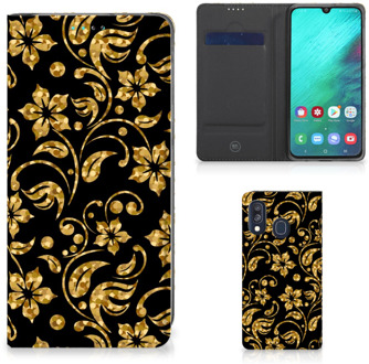 B2Ctelecom Samsung A40 Standcase Hoesje Design Gouden Bloemen