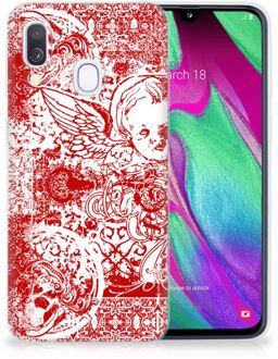 B2Ctelecom Samsung A40 TPU Silicone Hoesje Design Angel Skull Red