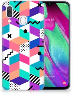 B2Ctelecom Samsung A40 TPU Silicone Hoesje Design Blocks Colorful