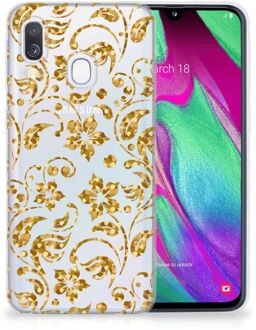 B2Ctelecom Samsung A40 TPU Silicone Hoesje Design Gouden Bloemen