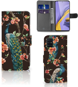 B2Ctelecom Samsung A51 Telefoon hoesje met Pasjes Pauw met Bloemen