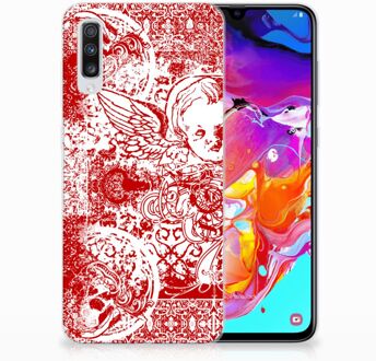 B2Ctelecom Samsung A70 TPU Siliconen Hoesje Design Angel Skull Red