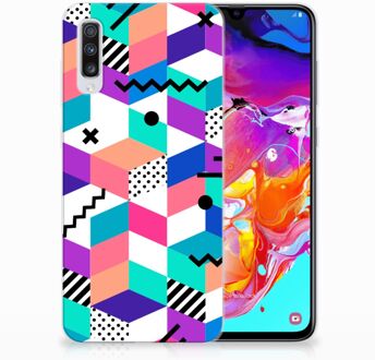 B2Ctelecom Samsung A70 TPU Siliconen Hoesje Design Blocks Colorful