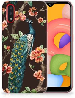 B2Ctelecom Samsung Galaxy A01 TPU Hoesje Pauw met Bloemen