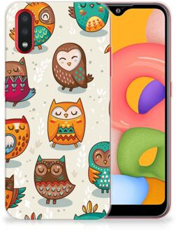 B2Ctelecom Samsung Galaxy A01 TPU Hoesje Vrolijke Uilen