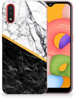 B2Ctelecom Samsung Galaxy A01 TPU Siliconen Hoesje Marble White Black