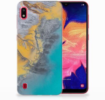 B2Ctelecom Samsung Galaxy A10 TPU Silicone Backcover Design Marble Blue Gold