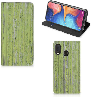 B2Ctelecom Samsung Galaxy A20e Book Wallet Case Green Wood