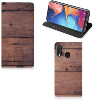 B2Ctelecom Samsung Galaxy A20e Book Wallet Case Old Wood