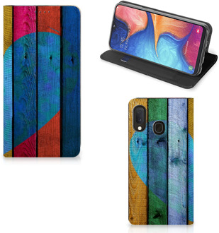 B2Ctelecom Samsung Galaxy A20e Book Wallet Case Wood Heart