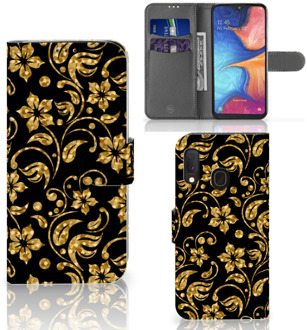 B2Ctelecom Samsung Galaxy A20e Hoesje Gouden Bloemen