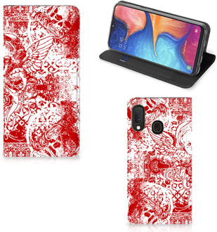 B2Ctelecom Samsung Galaxy A20e Mobiel BookCase Angel Skull Red