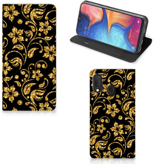 B2Ctelecom Samsung Galaxy A20e Smart Cover Gouden Bloemen