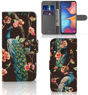 B2Ctelecom Samsung Galaxy A20e Telefoonhoesje met Pasjes Pauw met Bloemen