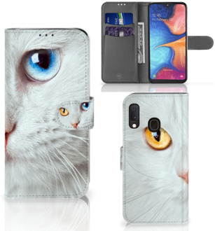 B2Ctelecom Samsung Galaxy A20e Telefoonhoesje met Pasjes Witte Kat