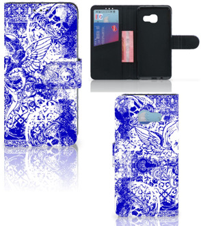 B2Ctelecom Samsung Galaxy A3 2017 Uniek Bookcase Hoesje Angel Skull Blue