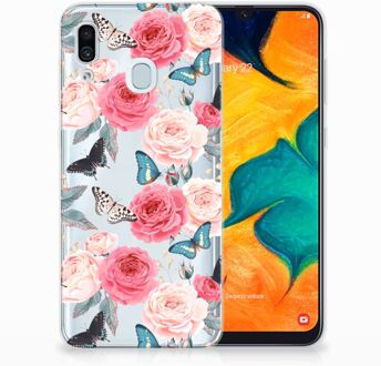 B2Ctelecom Samsung Galaxy A30 | A20 Uniek TPU Hoesje Butterfly Roses