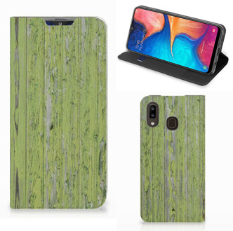 B2Ctelecom Samsung Galaxy A30 Book Wallet Case Green Wood