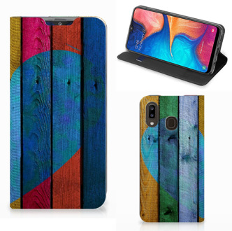 B2Ctelecom Samsung Galaxy A30 Book Wallet Case Wood Heart