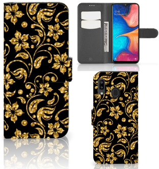 B2Ctelecom Samsung Galaxy A30 Hoesje Gouden Bloemen