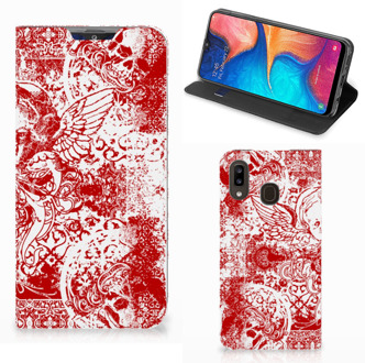 B2Ctelecom Samsung Galaxy A30 Mobiel BookCase Angel Skull Red