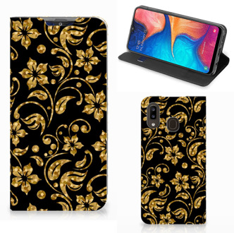 B2Ctelecom Samsung Galaxy A30 Smart Cover Gouden Bloemen