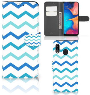 B2Ctelecom Samsung Galaxy A30 Telefoon Hoesje Zigzag Blauw