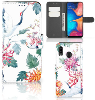 B2Ctelecom Samsung Galaxy A30 Telefoonhoesje met Pasjes Bird Flowers