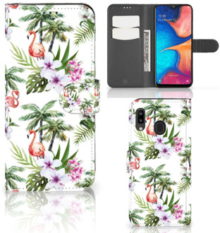 B2Ctelecom Samsung Galaxy A30 Telefoonhoesje met Pasjes Flamingo Palms