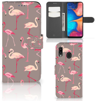 B2Ctelecom Samsung Galaxy A30 Telefoonhoesje met Pasjes Flamingo