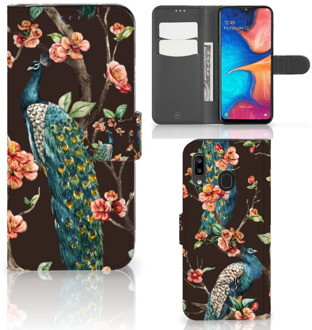 B2Ctelecom Samsung Galaxy A30 Telefoonhoesje met Pasjes Pauw met Bloemen