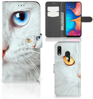 B2Ctelecom Samsung Galaxy A30 Telefoonhoesje met Pasjes Witte Kat