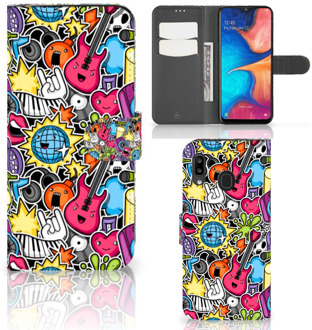 B2Ctelecom Samsung Galaxy A30 Wallet Case met Pasjes Punk Rock