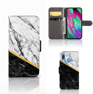 B2Ctelecom Samsung Galaxy A40 Bookcase Marble White Black