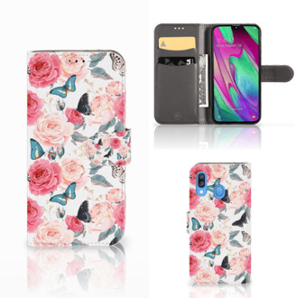 B2Ctelecom Samsung Galaxy A40 Hoesje Butterfly Roses