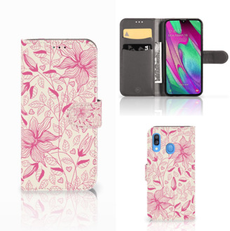 B2Ctelecom Samsung Galaxy A40 Hoesje Pink Flowers