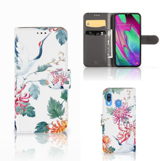 B2Ctelecom Samsung Galaxy A40 Telefoonhoesje met Pasjes Bird Flowers