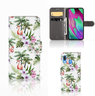 B2Ctelecom Samsung Galaxy A40 Telefoonhoesje met Pasjes Flamingo Palms